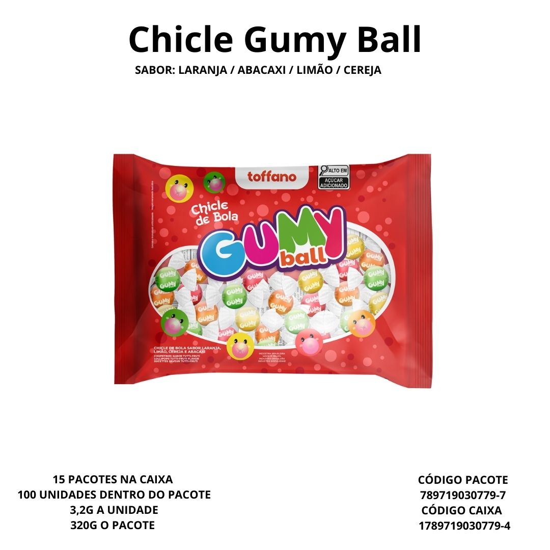 Chicle Drageado Gumy Ball Sortido - 15 pc 320gr